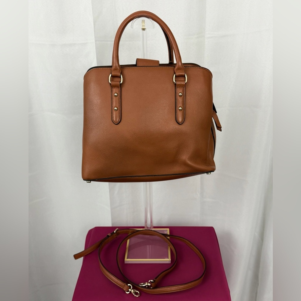Kate Spade Evangelie Larchmont Warm Cognac Pebbled Leather Tan Crossbody/Satchel - Picture 3 of 11